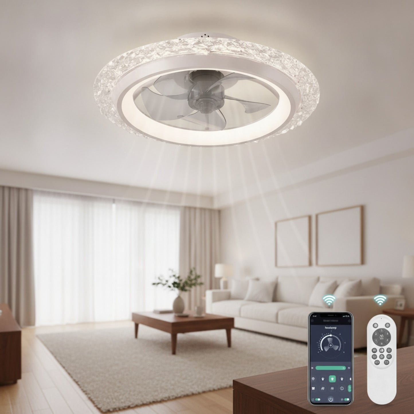 Ventilateur de Plafond Moderne Silencieux avec Lumière LED et Télécommande - 6 Vitesses