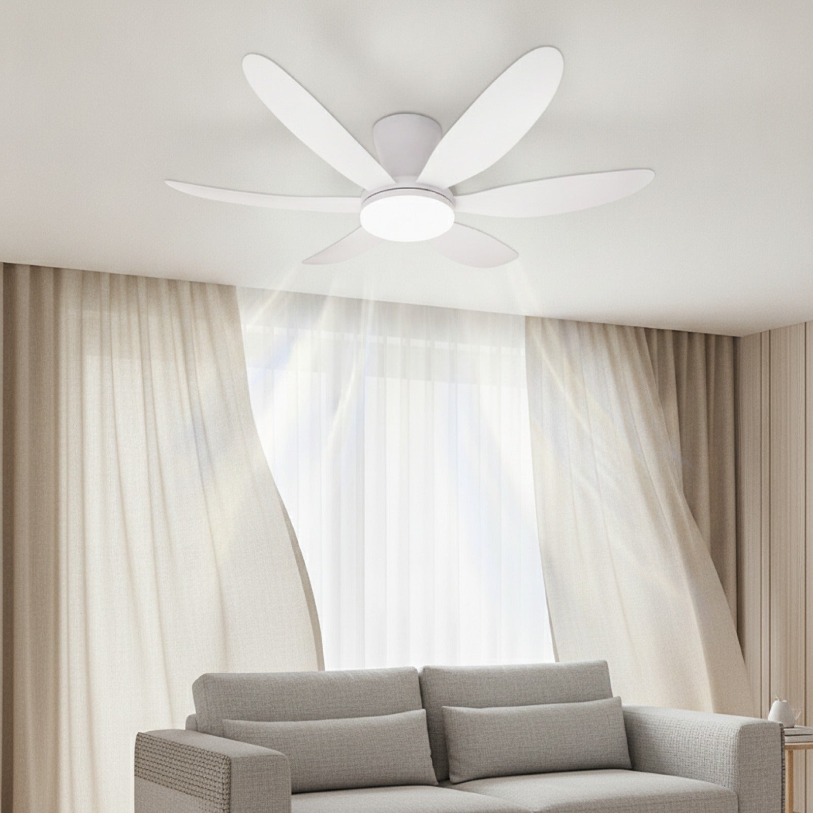 Ventilateur de Plafond 43" avec Lumière LED - Moteur DC Silencieux, 3 ou 6 Pales, 6 Vitesses, 3 Couleurs de Lumière