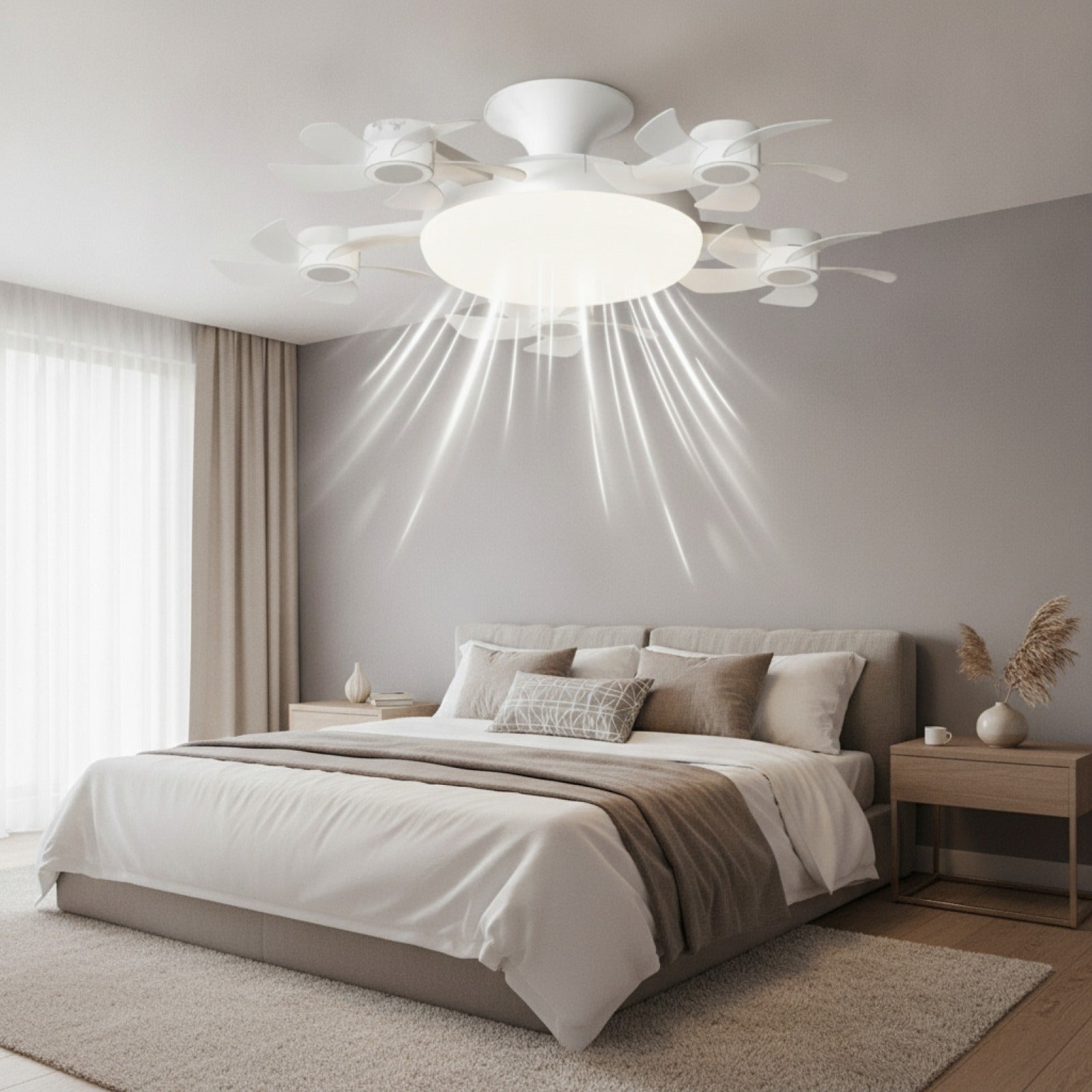 Ventilateur de Plafond Silencieux LED Dimmable avec Télécommande - 3, 4 ou 5 Têtes