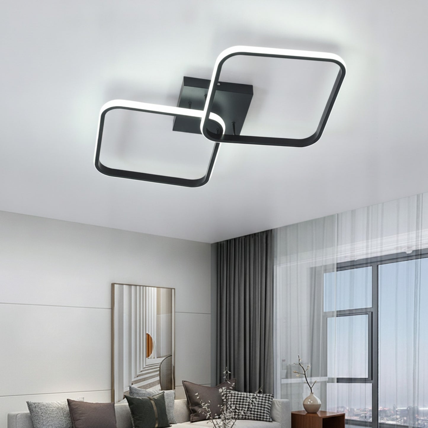 Plafonnier LED Carré Noir 42W - Design Moderne 54cm Blanc Froid