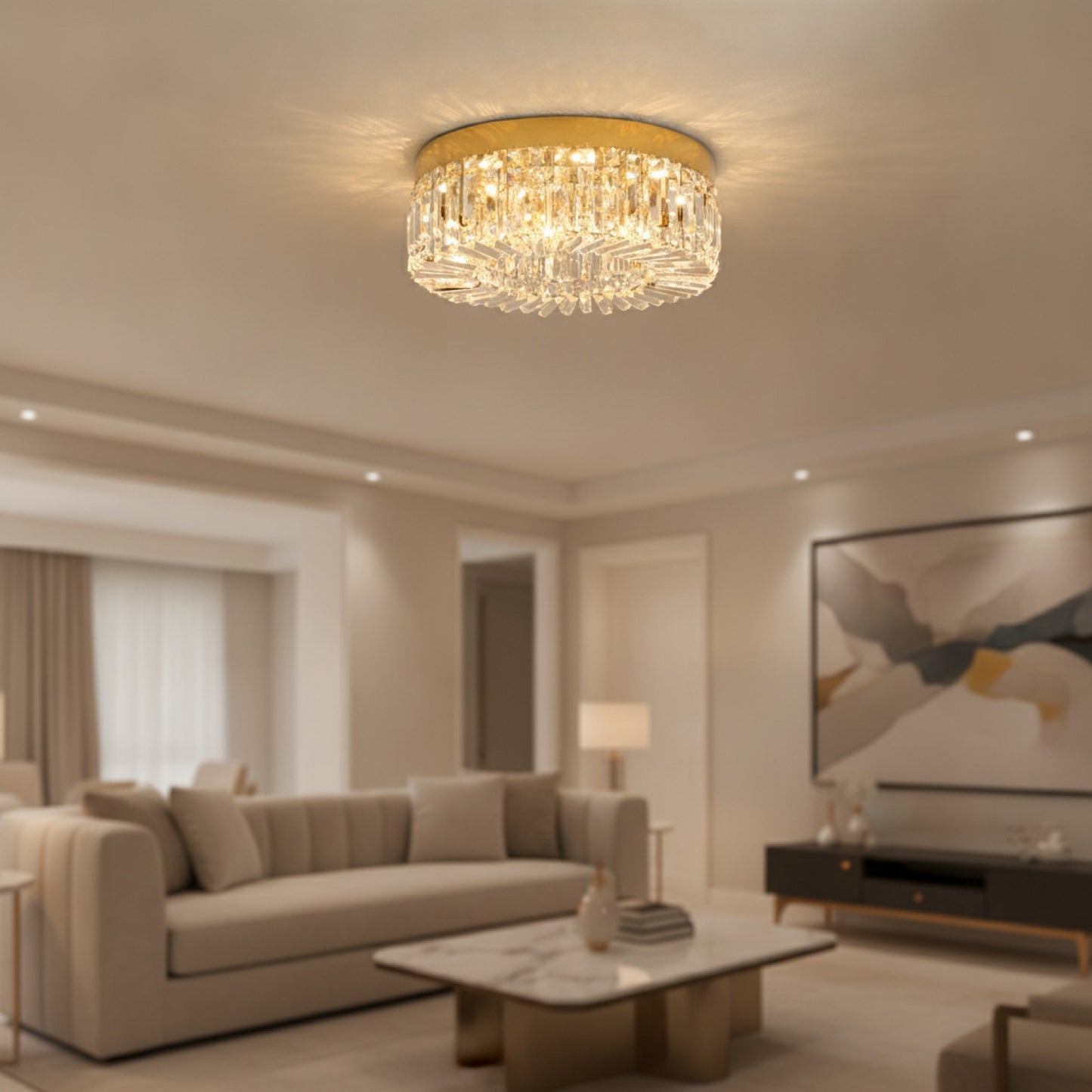 Plafonnier LED Luxe en Cristal Doré ou Argenté - Diamètres 40/50 cm