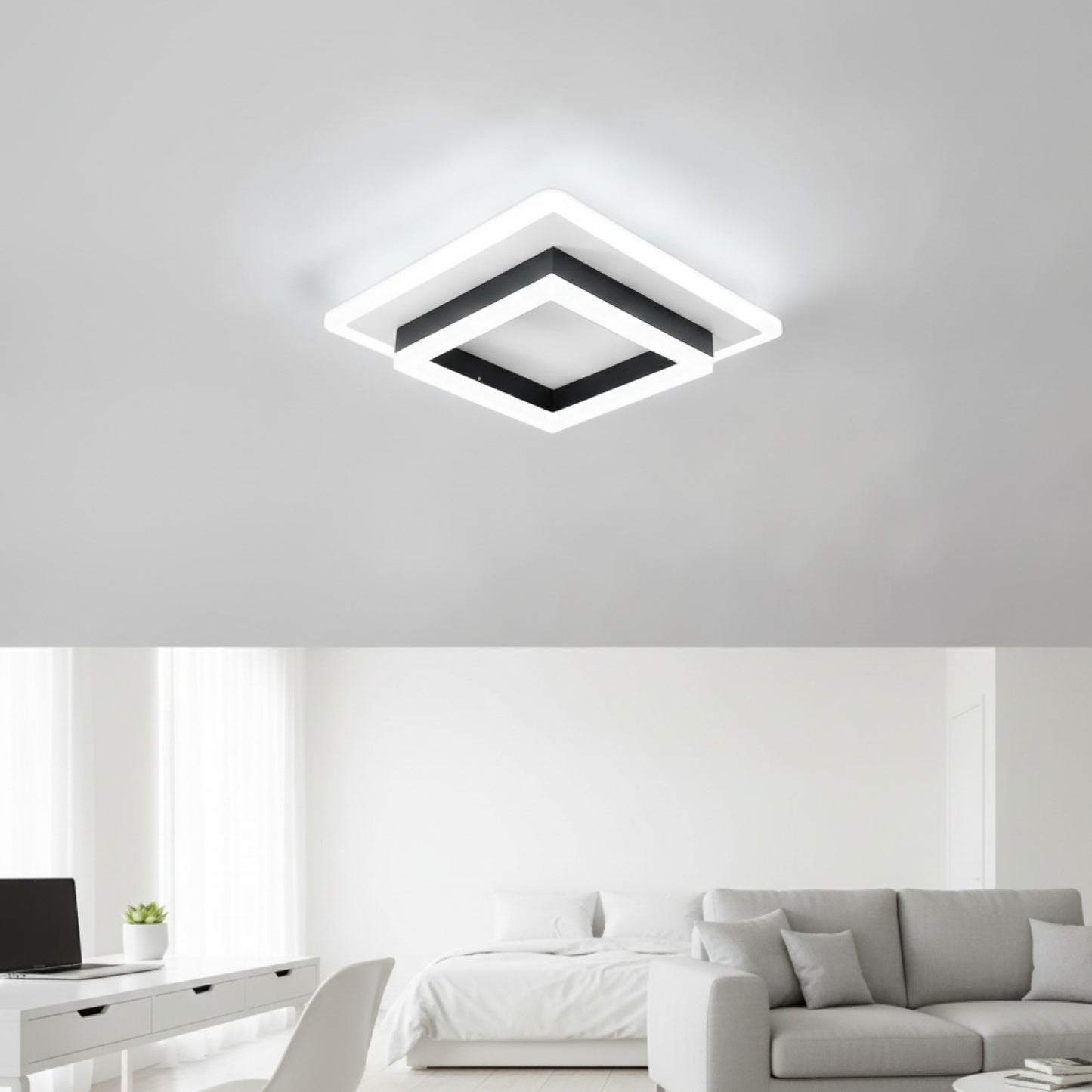 Plafonnier LED Carré Moderne Blanc Froid 6500K - Idéal Chambre, Bureau, Salon