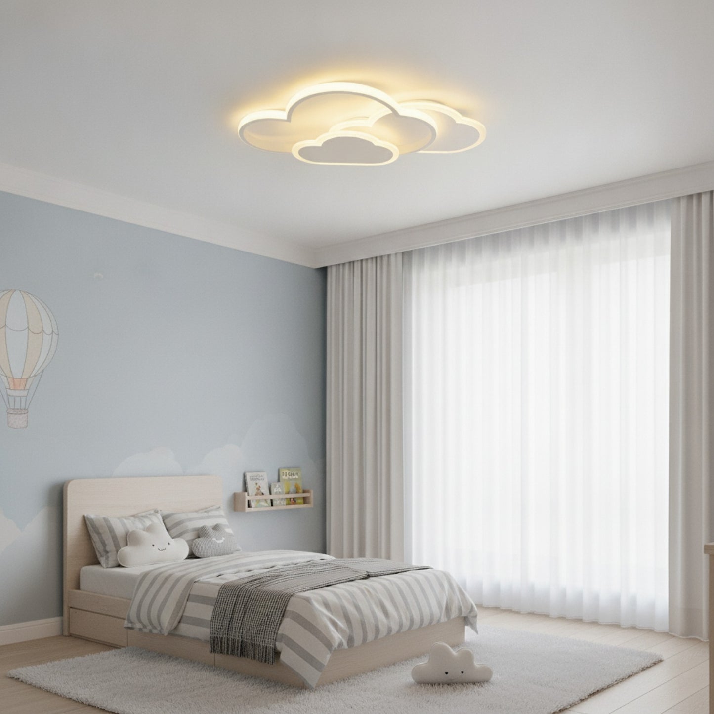 Plafonnier LED Nuage Moderne 3 Couleurs Acrylique 52x31cm pour Salon, Chambre, Enfant