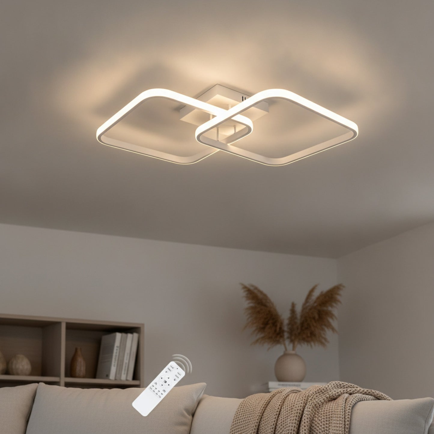 Plafonnier LED Carré Moderne Dimmable 50W avec Télécommande - Blanc Chaud/Froid (3000K-6500K) pour Salon et Chambre