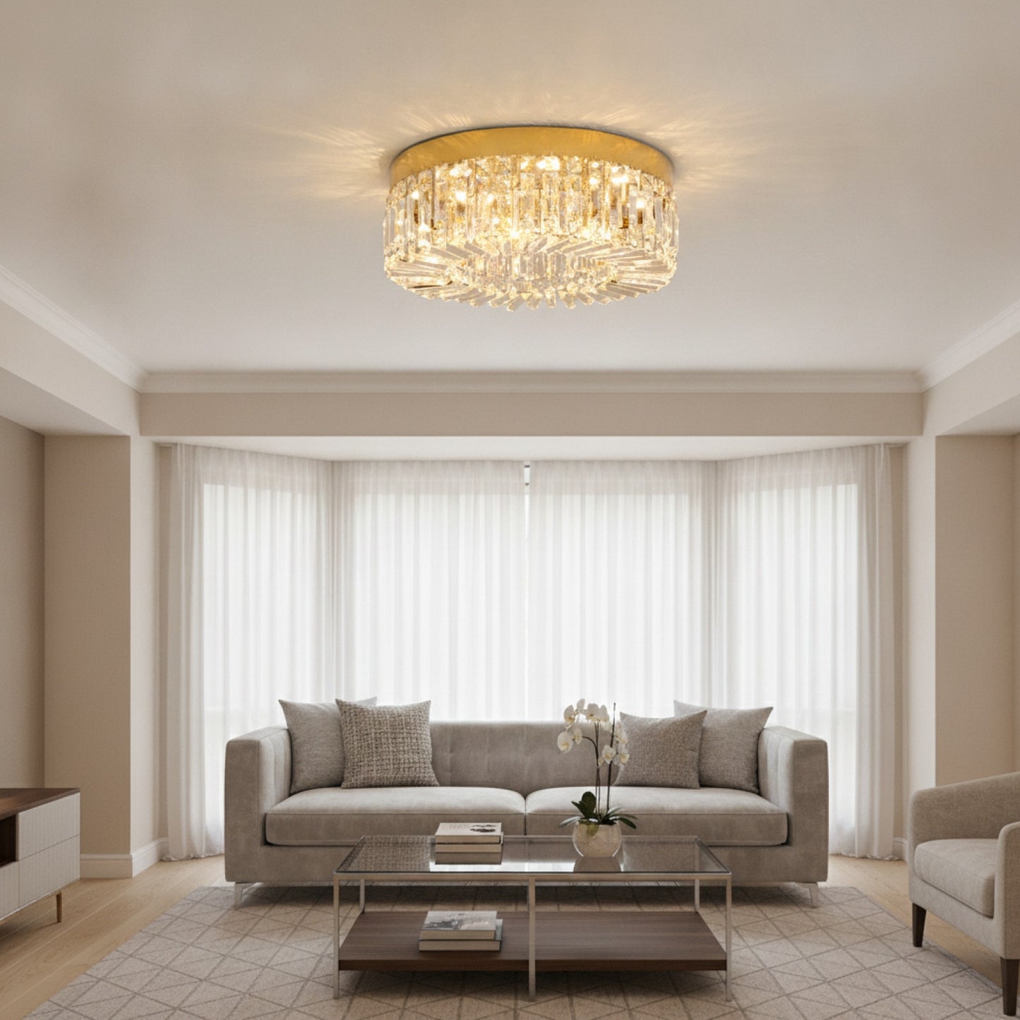 Plafonnier LED Luxe en Cristal Doré ou Argenté - Diamètres 40/50 cm