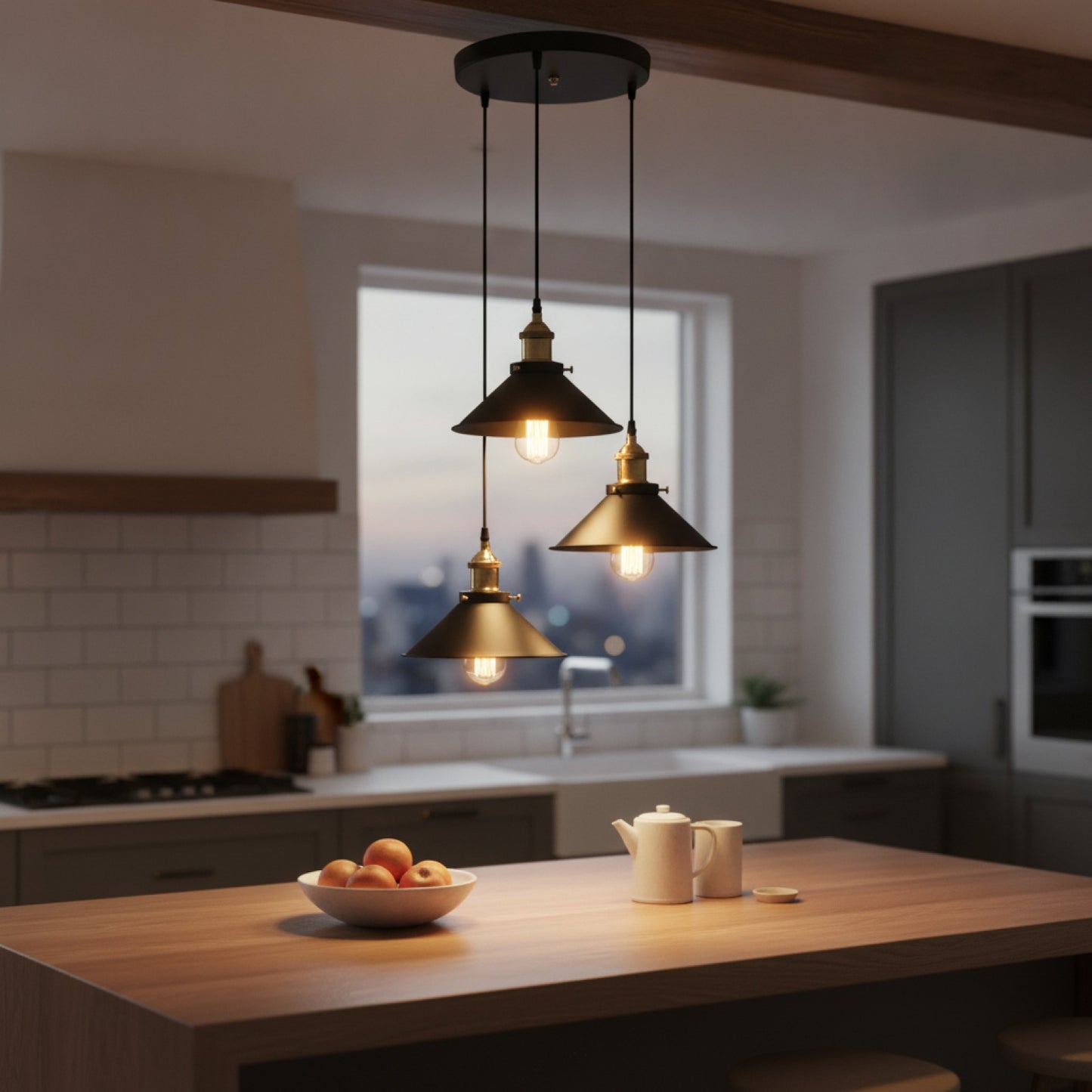 Lampe Suspendue Vintage Industrielle 3 Lumières Métal Noir E27 pour Cuisine & Chambre