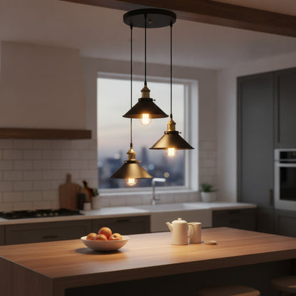 Lampe Suspendue Vintage Industrielle 3 Lumières Métal Noir E27 pour Cuisine & Chambre