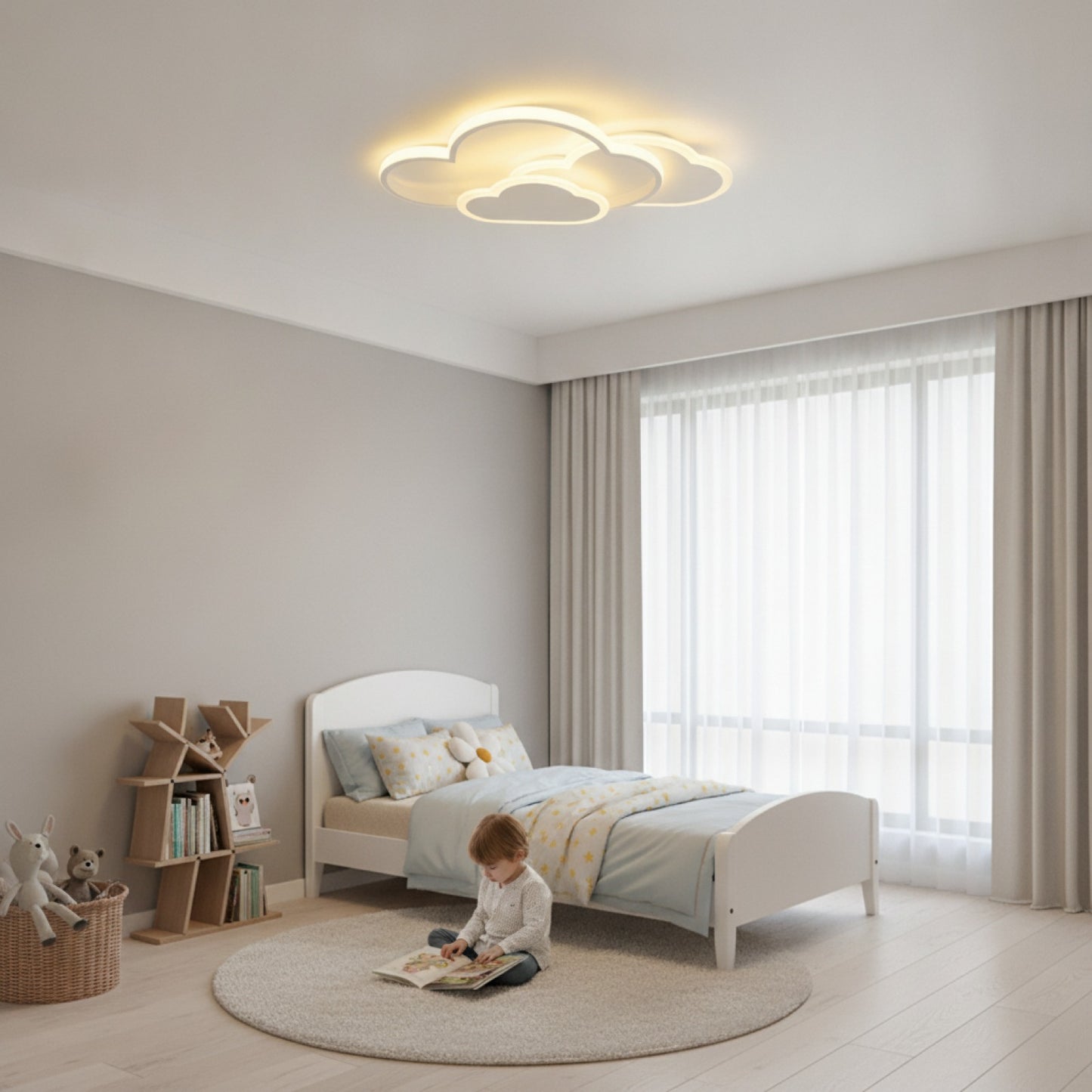 Plafonnier LED Nuage Moderne 3 Couleurs Acrylique 52x31cm pour Salon, Chambre, Enfant