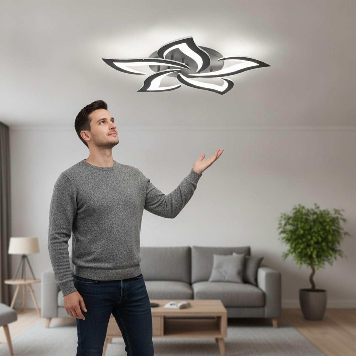 Plafonnier LED Moderne 5 Têtes Pétales - Blanc Froid 6500K pour Chambre & Couloir