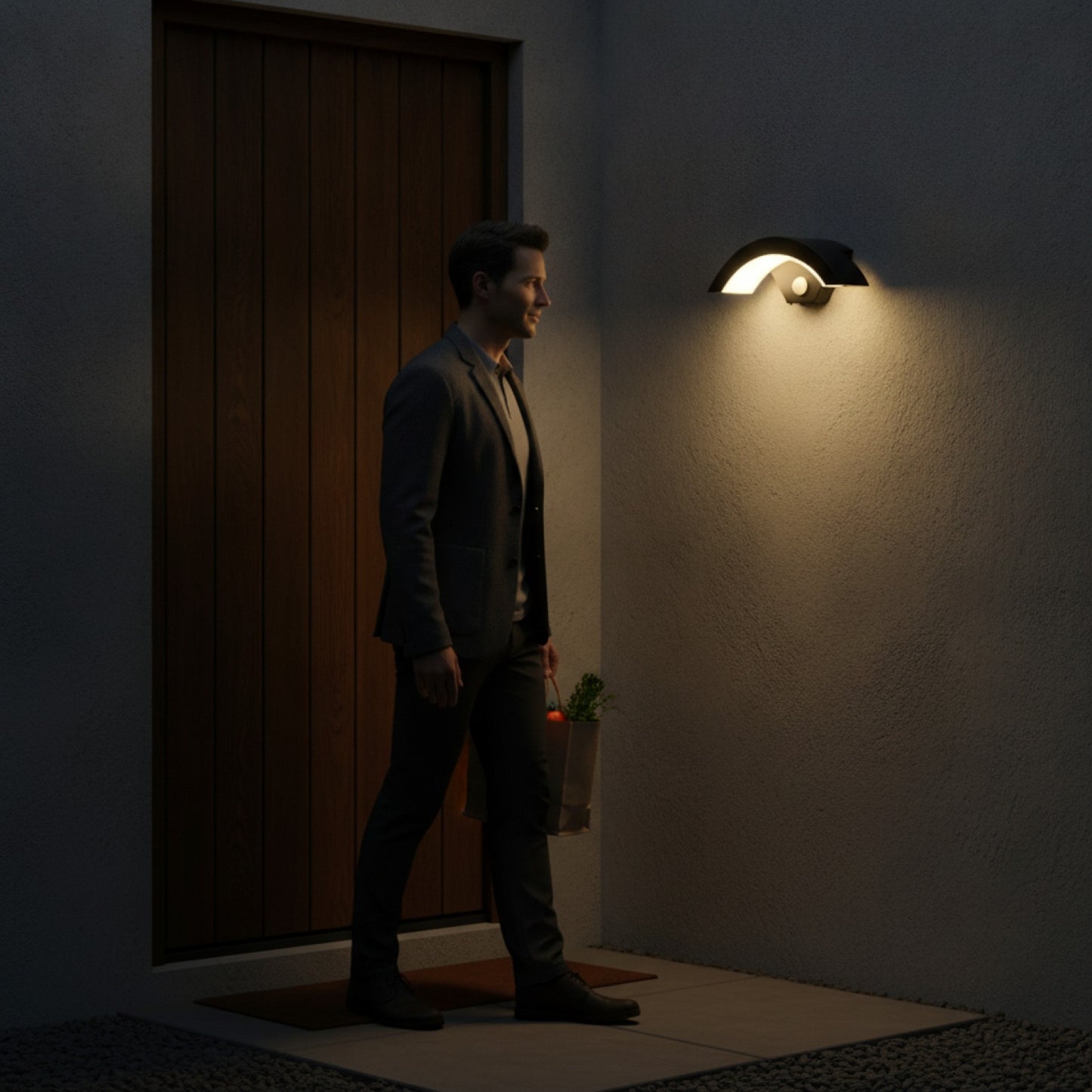 Applique Murale LED Moderne Noire 24W avec Capteur de Mouvement - Lumière Chaude 3000K pour Extérieur et Couloir