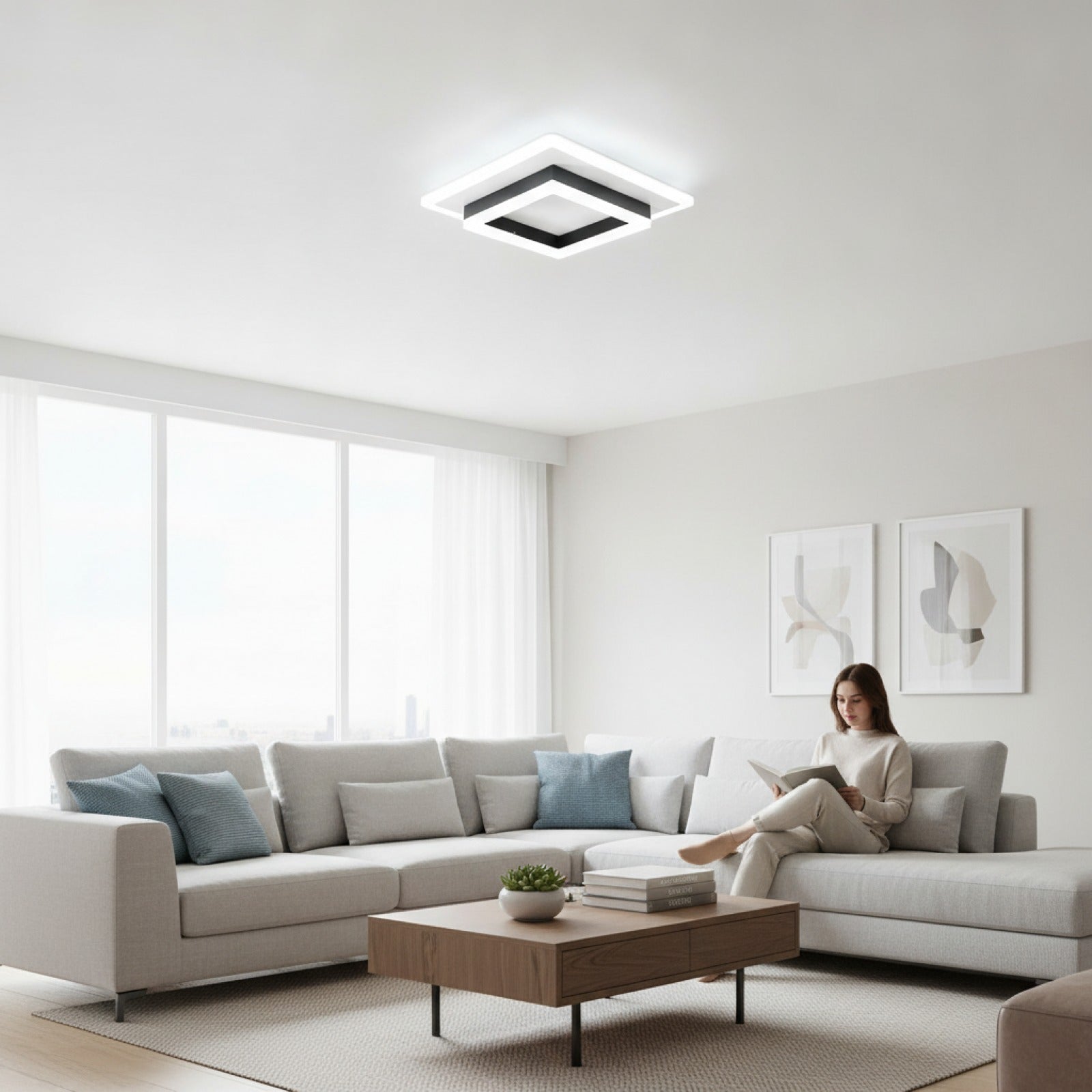 Plafonnier LED Carré Moderne Blanc Froid 6500K - Idéal Chambre, Bureau, Salon