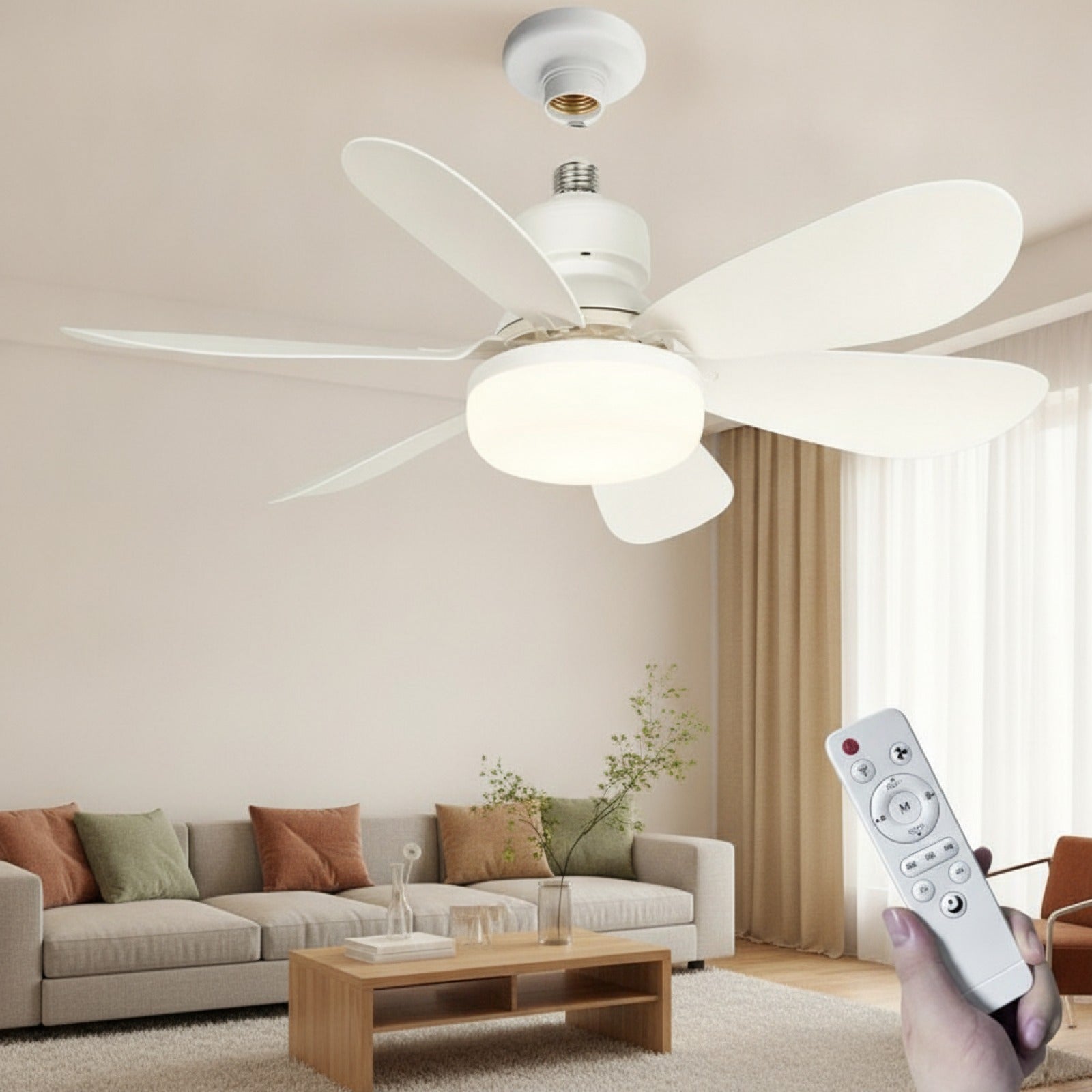 Ventilateur de Plafond LED avec Télécommande et Lumière E27 - 24-80W