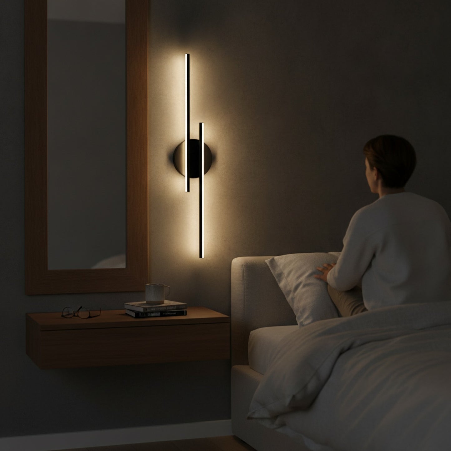 Applique Murale LED Moderne 24W - Noir, 3000K pour Intérieur (Salon, Chambre, Escalier)
