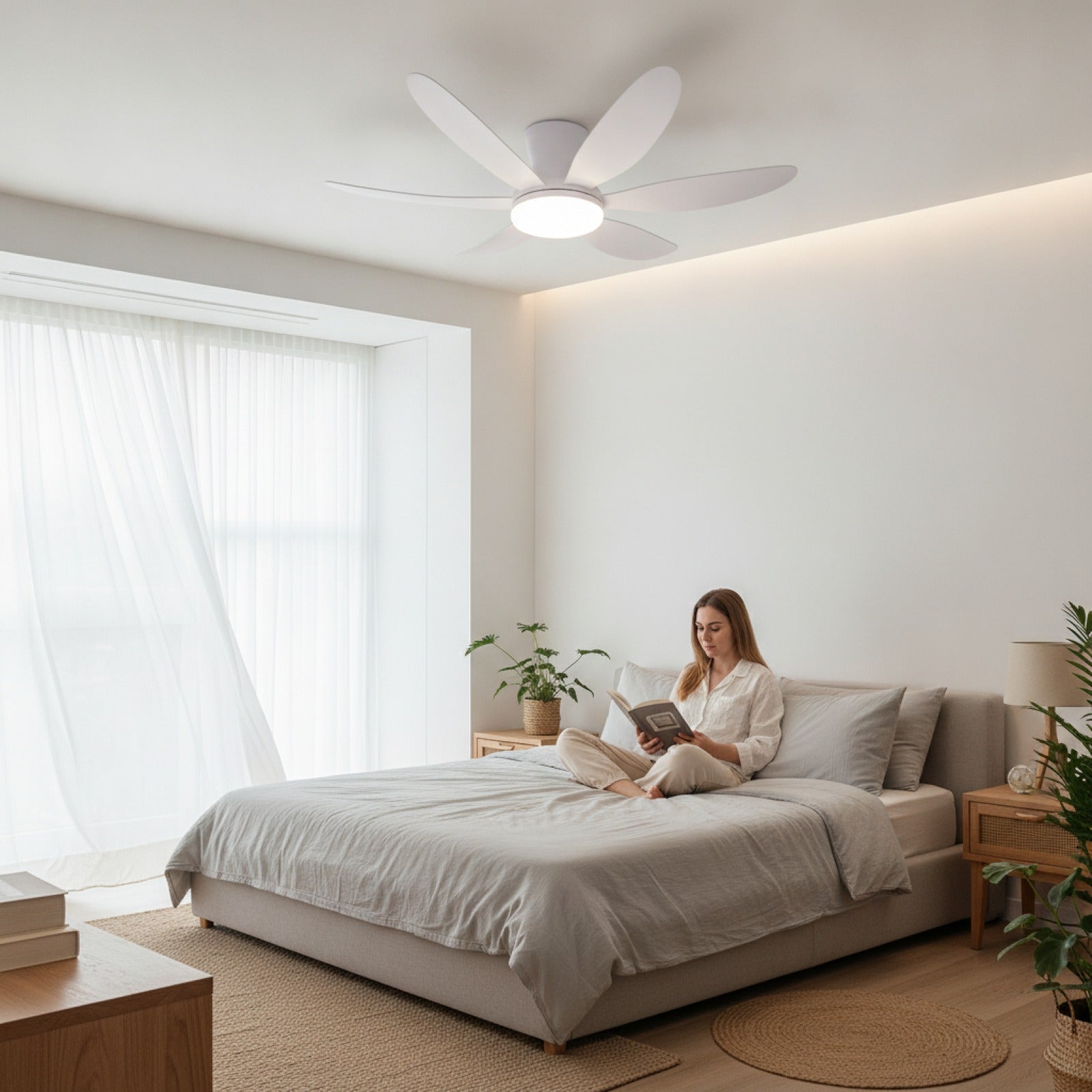 Ventilateur de Plafond 43" avec Lumière LED - Moteur DC Silencieux, 3 ou 6 Pales, 6 Vitesses, 3 Couleurs de Lumière