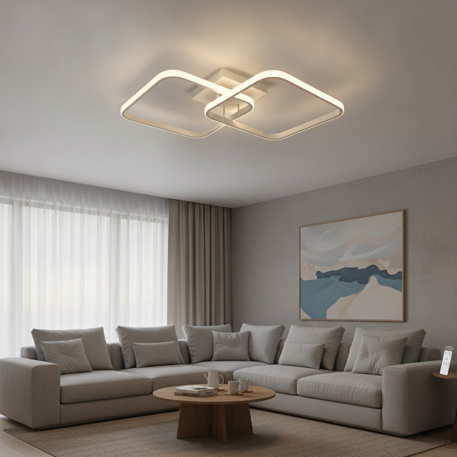 Plafonnier LED Carré Moderne Dimmable 50W avec Télécommande - Blanc Chaud/Froid (3000K-6500K) pour Salon et Chambre