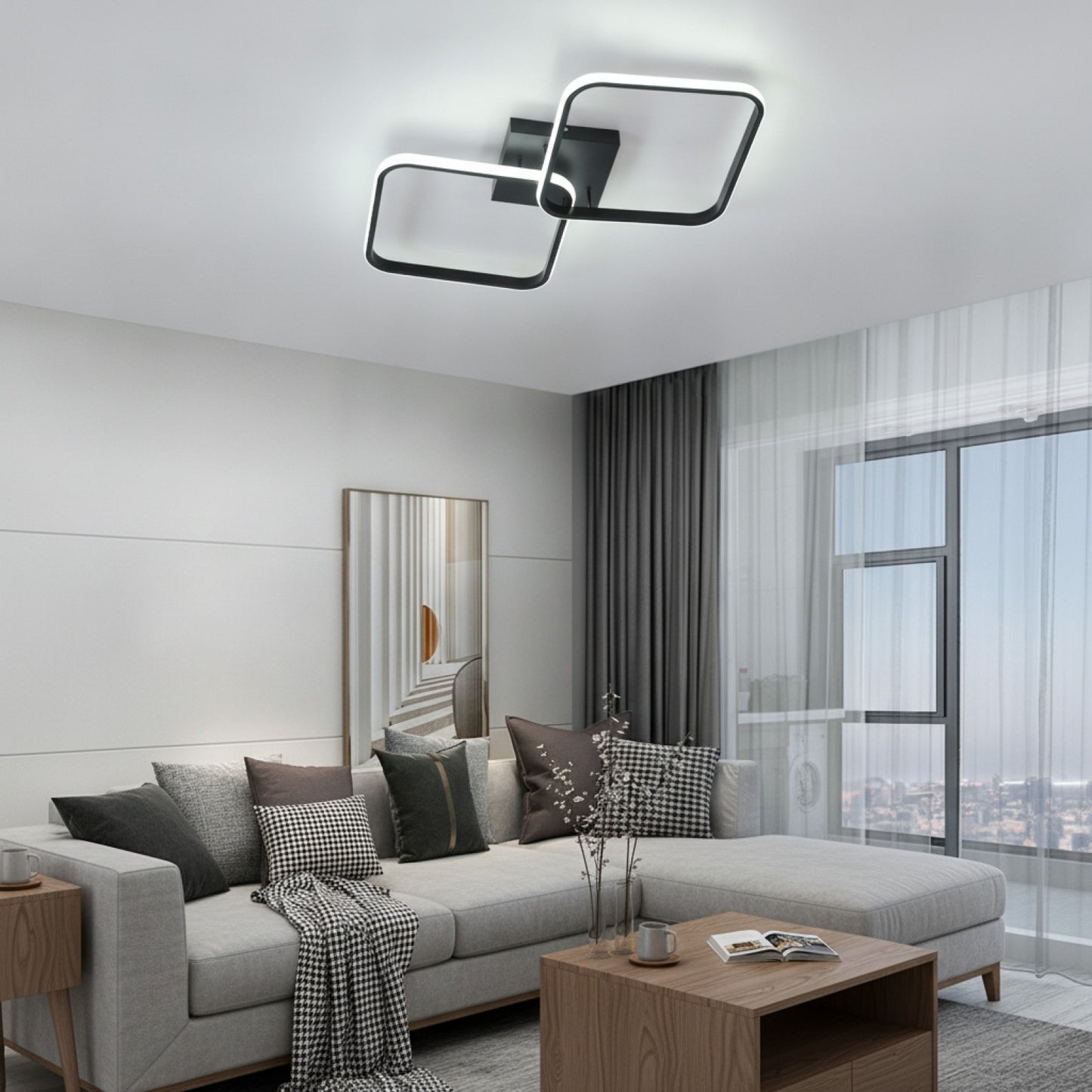 Plafonnier LED Carré Noir 42W - Design Moderne 54cm Blanc Froid