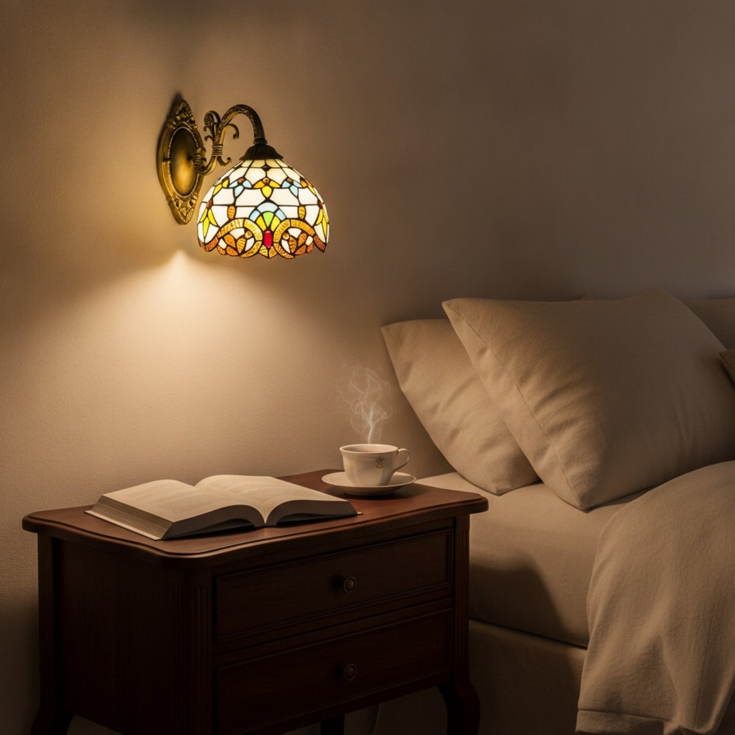 Applique Murale Vintage Tiffany - Lampe Dôme Faite Main pour Salon, Escalier, Chambre