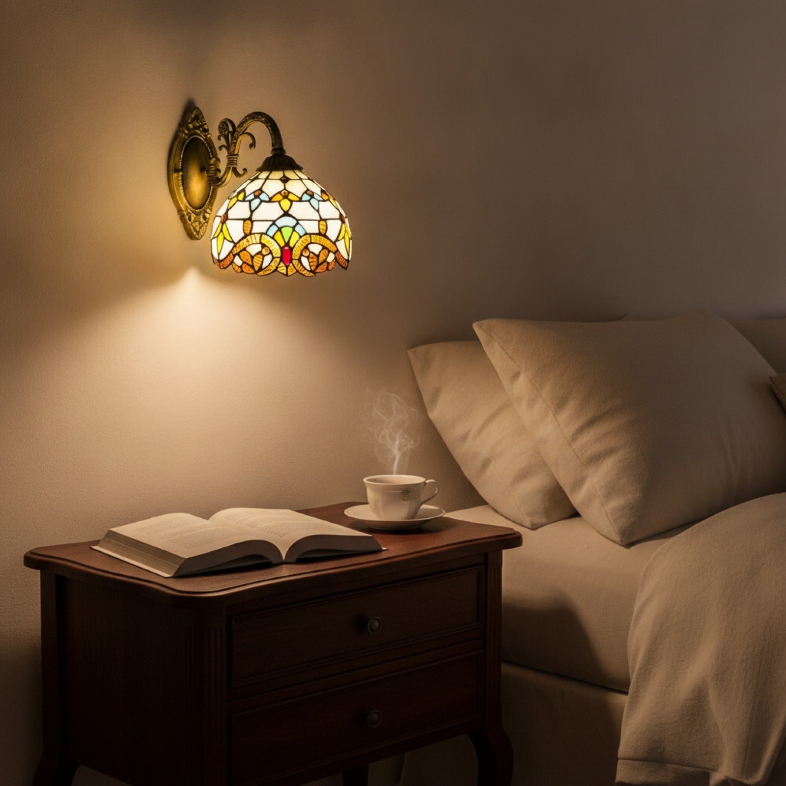 Applique Murale Vintage Tiffany - Lampe Dôme Faite Main pour Salon, Escalier, Chambre