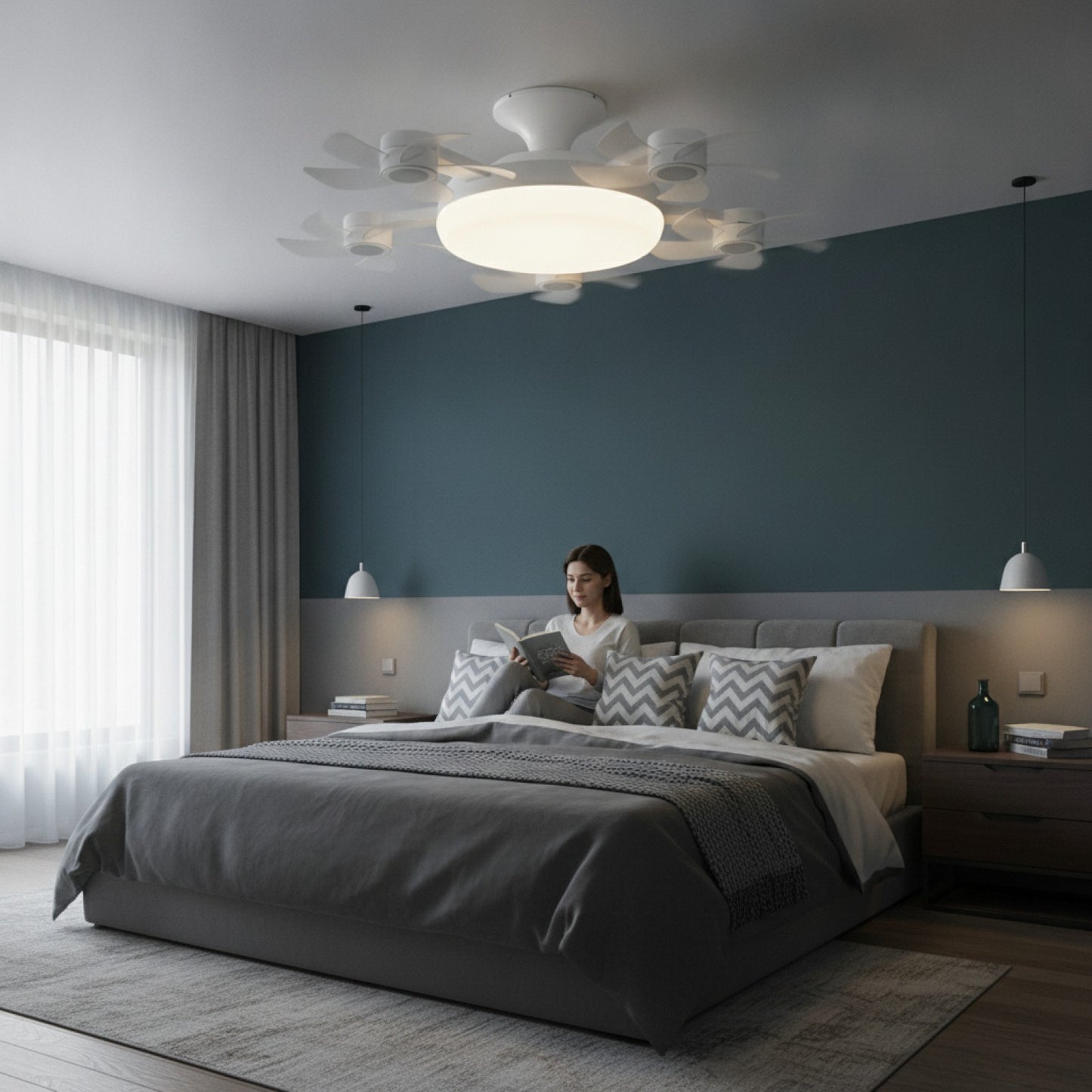 Ventilateur de Plafond Silencieux LED Dimmable avec Télécommande - 3, 4 ou 5 Têtes