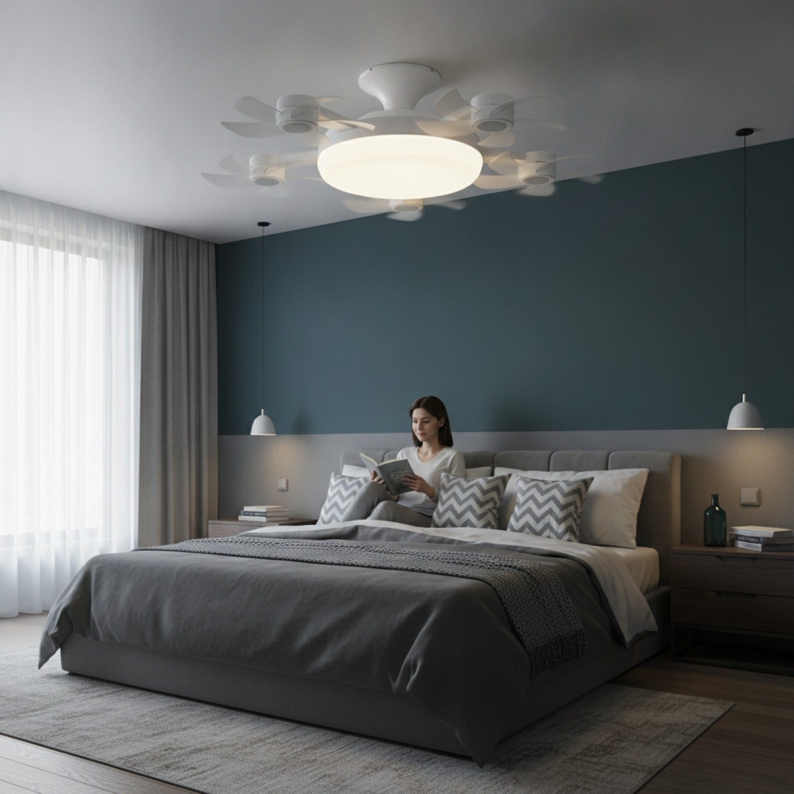 Ventilateur de Plafond Silencieux LED Dimmable avec Télécommande - 3, 4 ou 5 Têtes