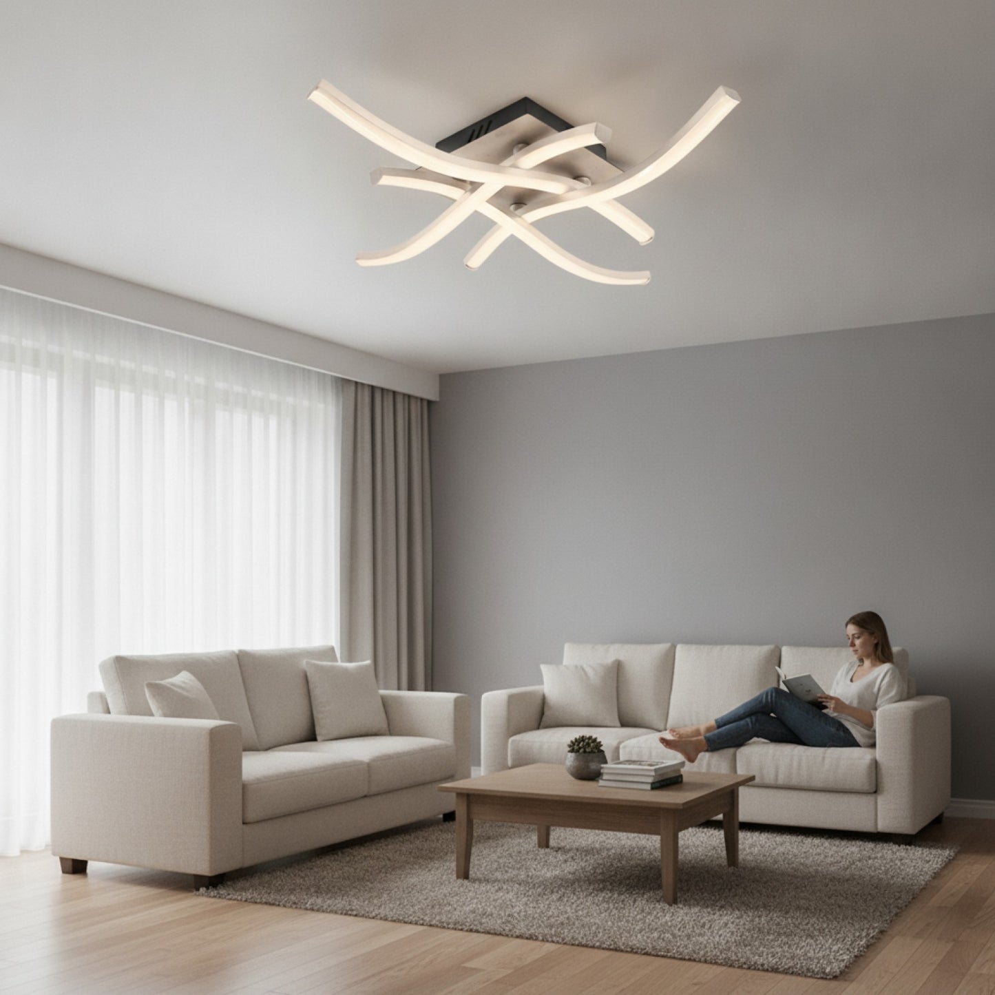 Plafonnier LED Design Courbé Moderne pour Salon et Chambre - 12W/18W/24W