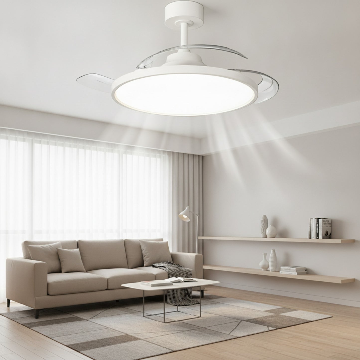 Plafonnier LED Jelena avec Ventilateur Rétractable Intelligent - 42 Pouces