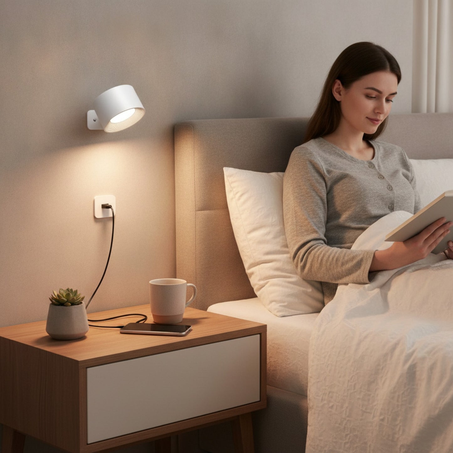 Lampe Murale LED Tactile avec Port USB - 3 Niveaux de Luminosité et Température, Rotation 360° - Idéale pour Chambre à Coucher