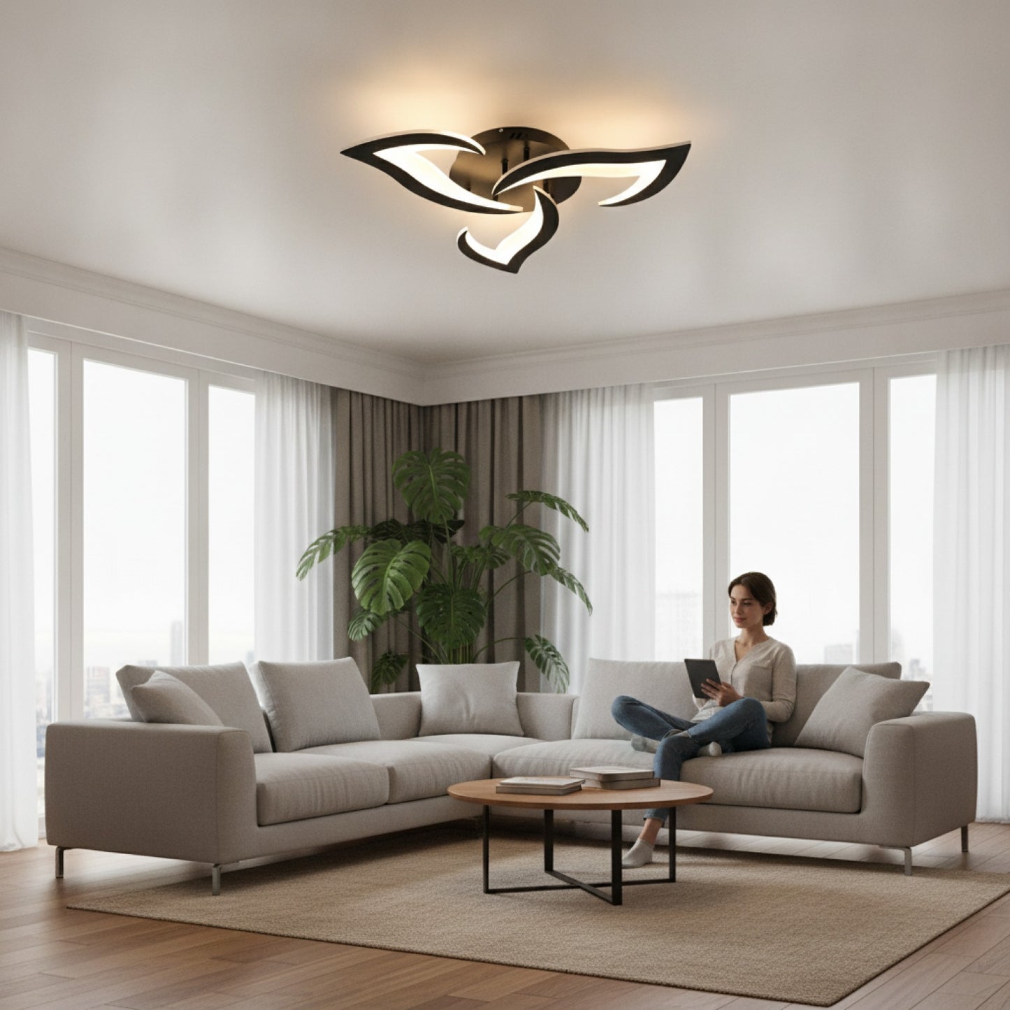 Plafonnier LED Dimmable 35W avec Télécommande - Design Acrylique Noir, Température de Couleur Ajustable 3000K-6500K