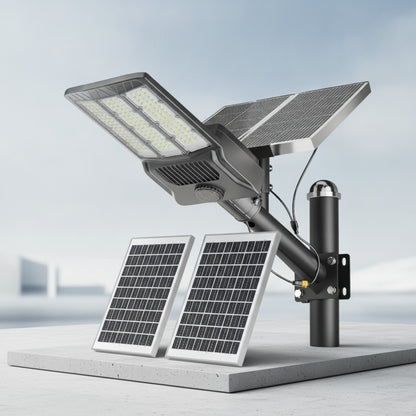 Lampadaire Solaire Extérieur LED avec Détecteur de Mouvement - Jardin & Parking - 80000LM, 2 Panneaux
