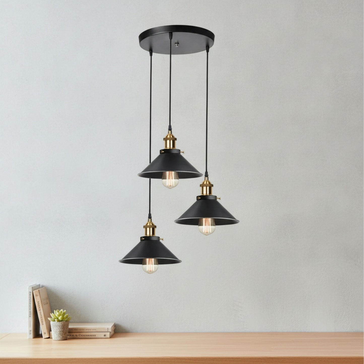 Lampe Suspendue Vintage Industrielle 3 Lumières Métal Noir E27 pour Cuisine & Chambre