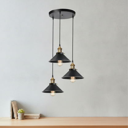 Lampe Suspendue Vintage Industrielle 3 Lumières Métal Noir E27 pour Cuisine & Chambre