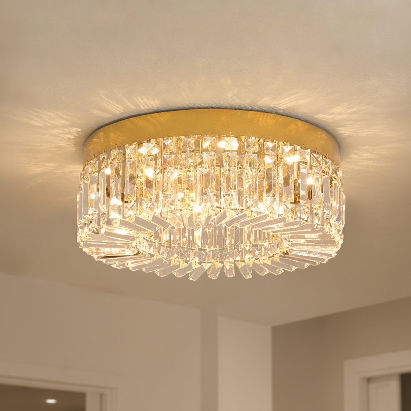 Plafonnier LED Luxe en Cristal Doré ou Argenté - Diamètres 40/50 cm