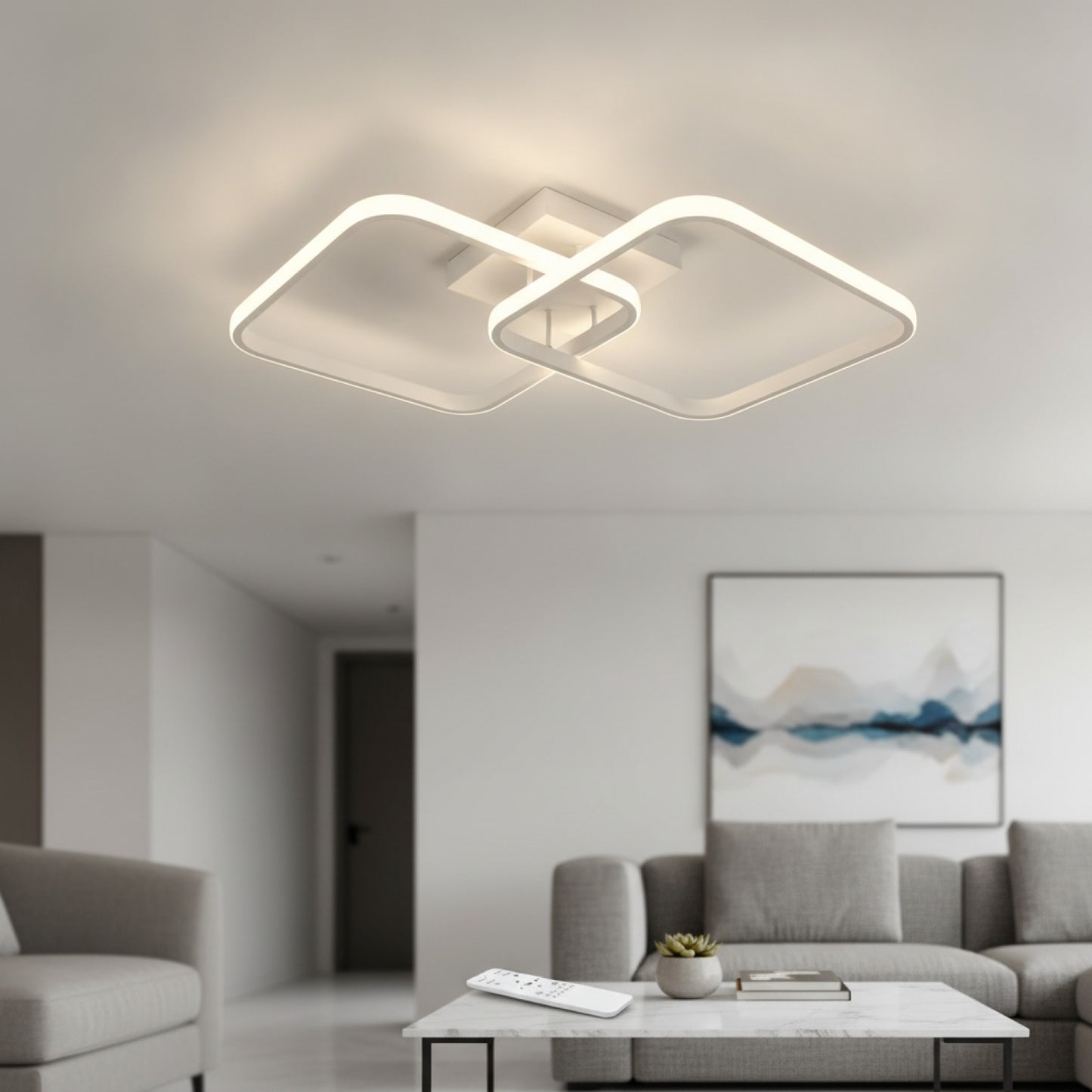 Plafonnier LED Carré Moderne Dimmable 50W avec Télécommande - Blanc Chaud/Froid (3000K-6500K) pour Salon et Chambre