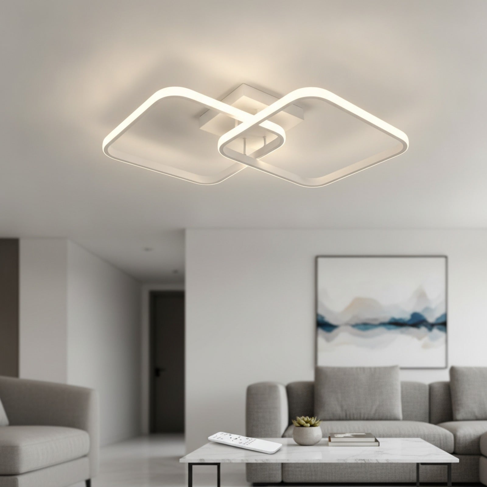Plafonnier LED Carré Moderne Dimmable 50W avec Télécommande - Blanc Chaud/Froid (3000K-6500K) pour Salon et Chambre
