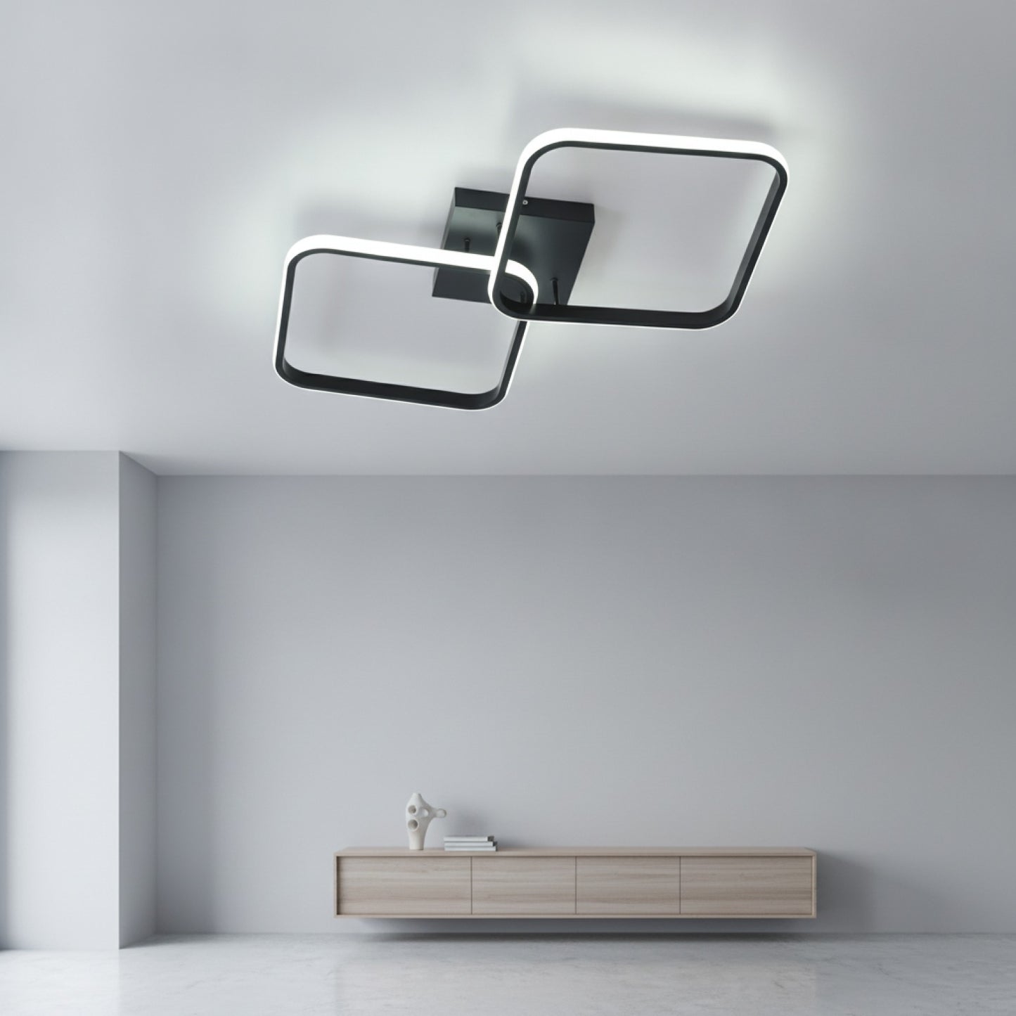Plafonnier LED Carré Noir 42W - Design Moderne 54cm Blanc Froid