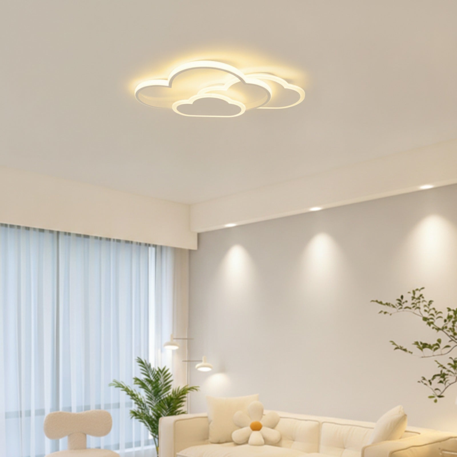 Plafonnier LED Nuage Moderne 3 Couleurs Acrylique 52x31cm pour Salon, Chambre, Enfant