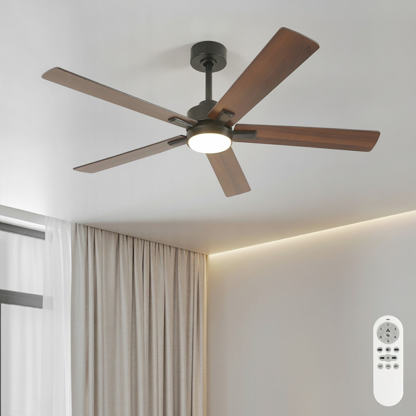 Ventilateur de Plafond Moderne 52'' avec Lumière LED et Télécommande - Moteur DC Silencieux, 6 Vitesses Réversibles