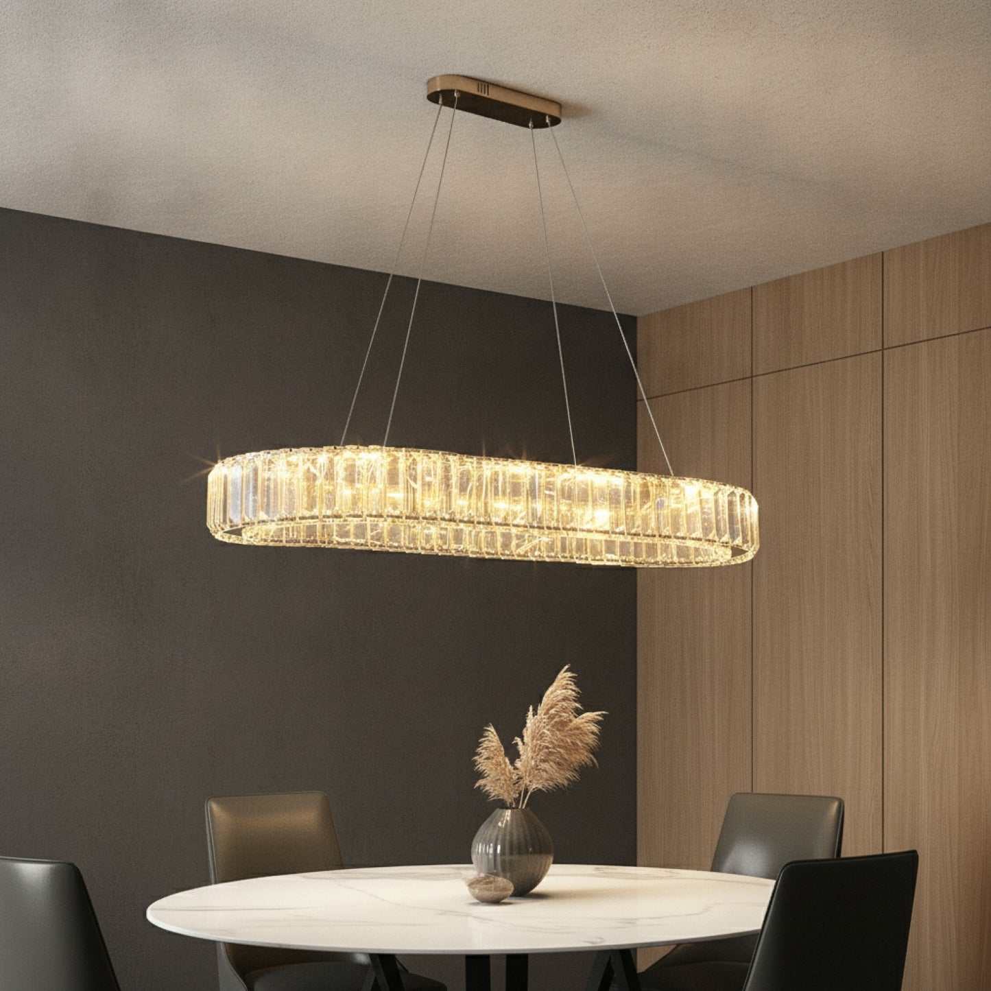 Lustre Plafonnier Ovale en Cristal LED VETRULUS - Design Moderne Luxe pour Salon & Chambre